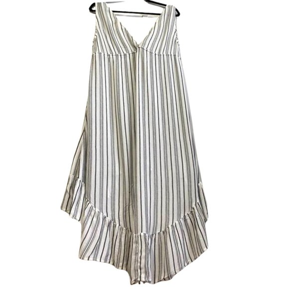 Saltwater Luxe Button Tie Striped Midi High Low Ruffle Hem Dress - Picture 8 of 16